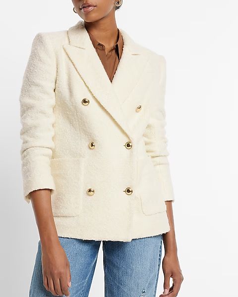 Wool-Blend Double Breasted Novelty Button Blazer | Express