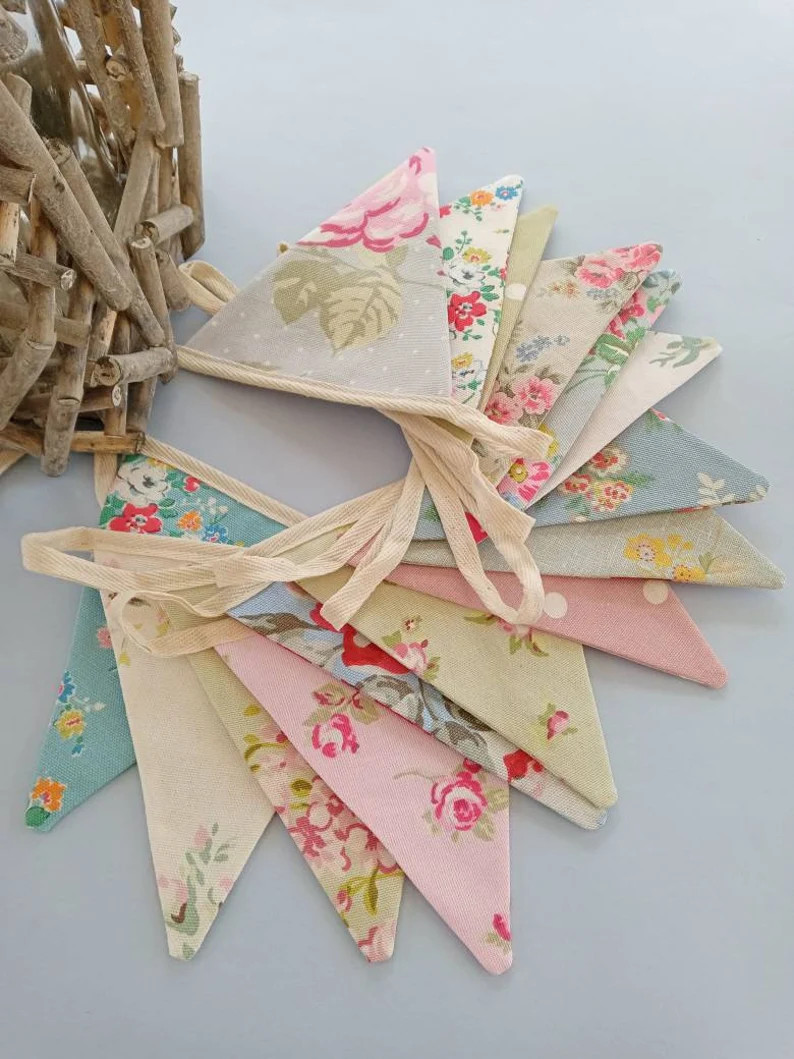 Handmade Fabric Bunting with Cath Kidston, Laura Ashley and Clarke & Clarke Polka Dot, Floral Pol... | Etsy (US)