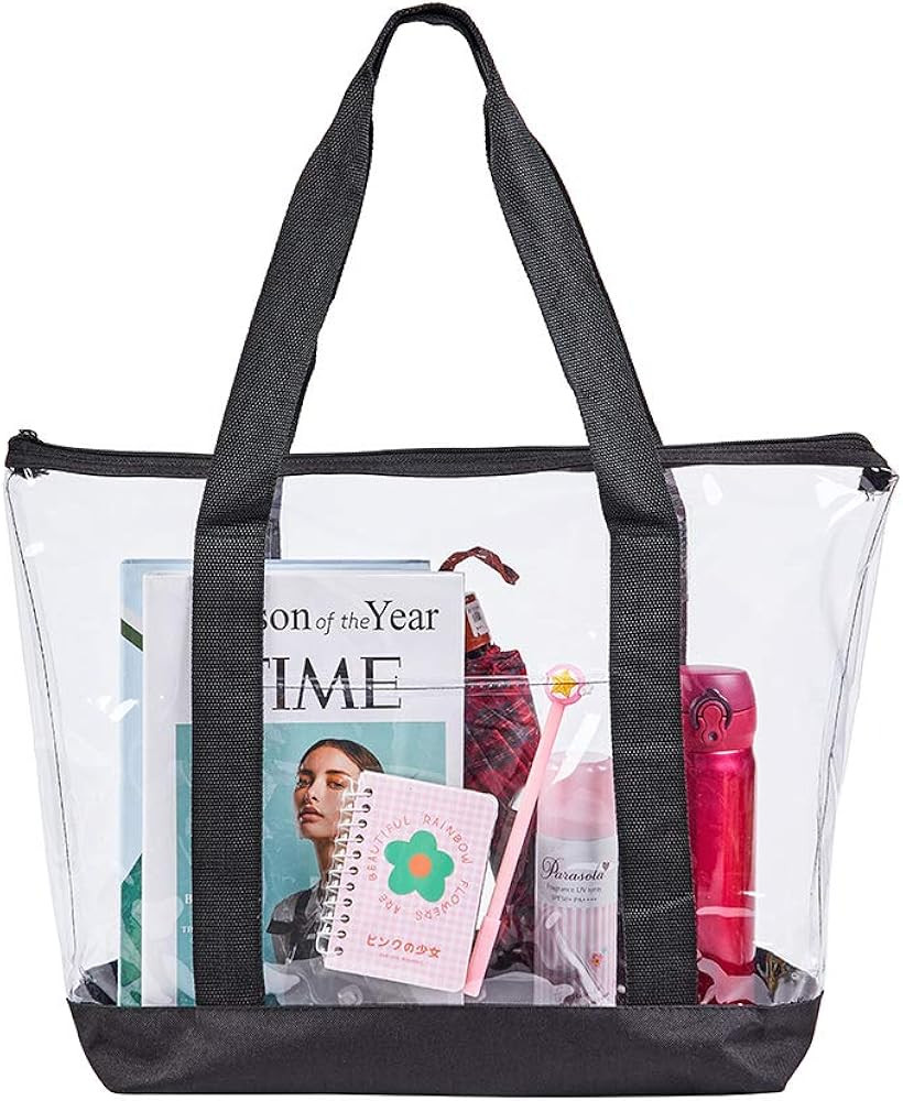 Large Clear Tote Bag, Fashion PVC Shoulder Handbag for Women, Clear Stadium Bag for Security Trav... | Amazon (US)
