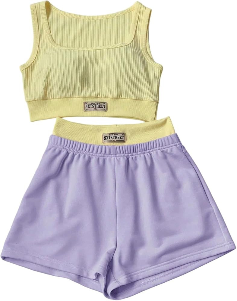 SweatyRocks Women's 2 Piece Sets Summer Outfits Textured Crop Top and High Waisted Shorts Sets | Amazon (US)