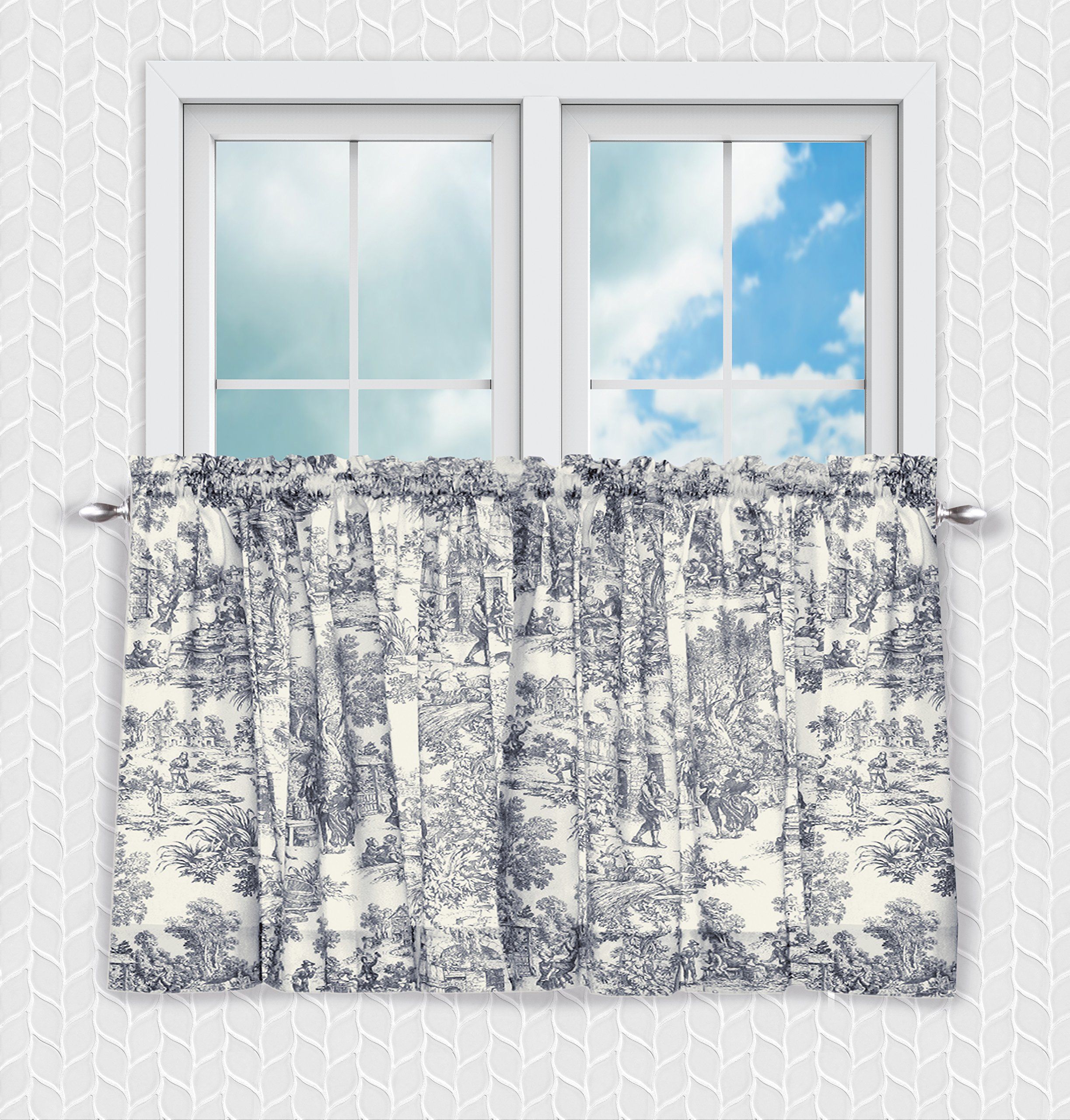 Victoria Park Toile 68-Inch-by-30 Inch Tailored Tier Curtains, Blue | Amazon (US)