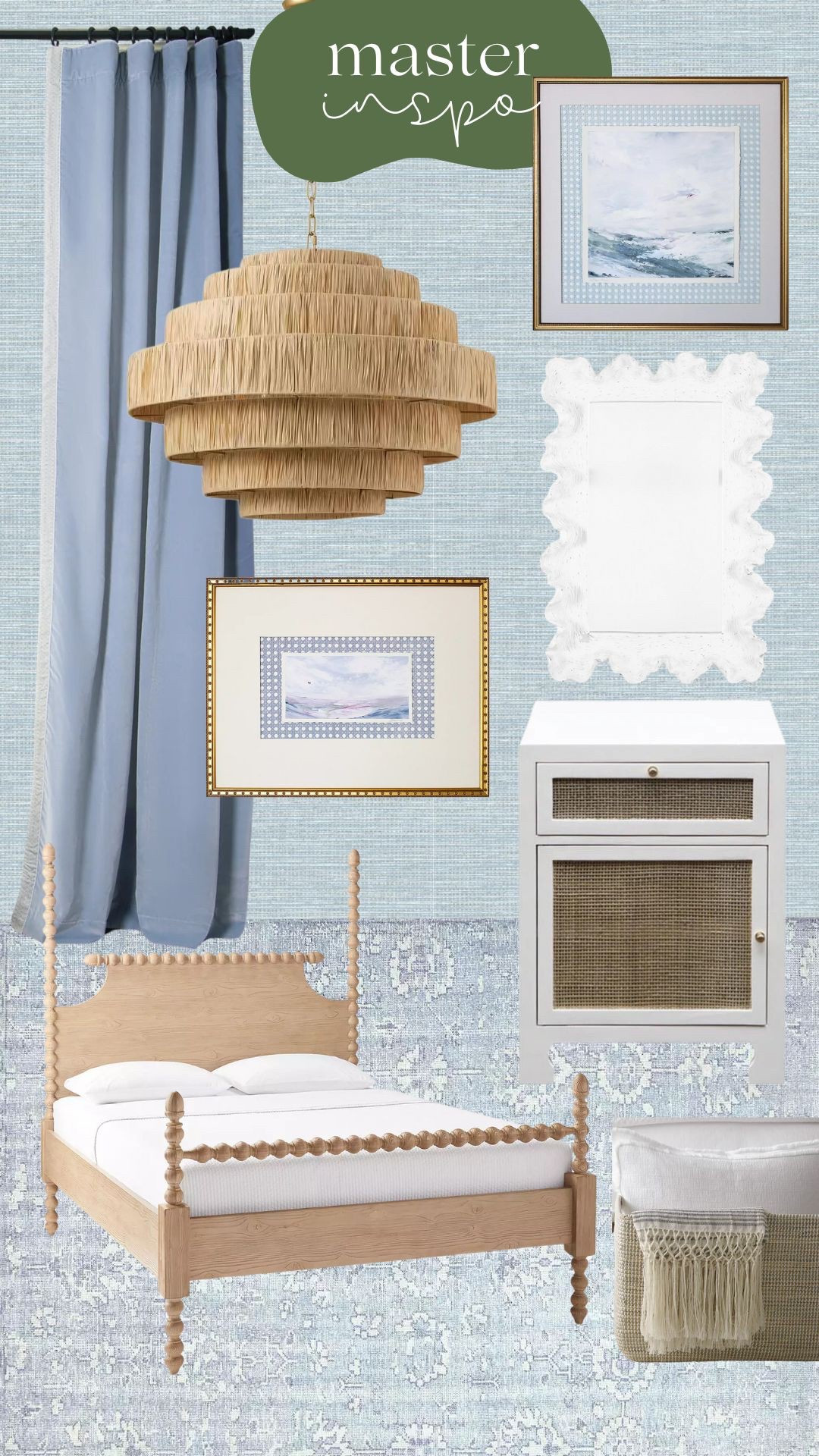 Pulling together ideas for our master bedroom design as part of the house fire remodel ✨ I’m dreaming of a space that feels equal parts calm, coastal, and timeless. Think Serena & Lily-inspired textures, layered blue and white accents, and tailored Ballard Designs furniture to create a retreat that’s both stylish and serene. This room will be all about elevated comfort—chic bedding, statement lighting, and thoughtfully curated decor. Can’t wait to share how this bedroom makeover takes shape in our home renovation journey 🛏️💙 

#LTKFindsUnder100 #LTKFamily #LTKHome