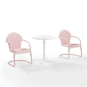 Afuera Living 3-Piece Metal Outdoor Bistro Set in Pastel Pink/White | Homesquare