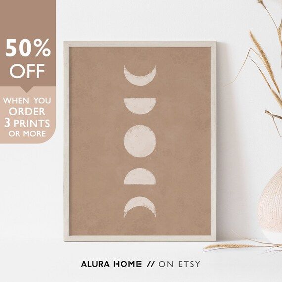 Moon Phases Print, Boho Wall Decor, Neutral Tone Print, Boho Wall Art, Moon Phases Abstract Print... | Etsy (US)