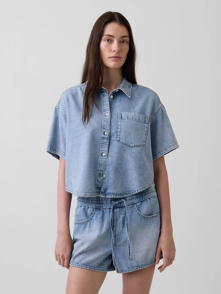 Buy Gap Light Wash UltraSoft Denim Oversized Short Sleeve Shirt from Next Ireland | Next EU