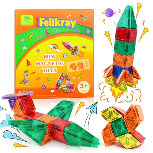 Felikray 40pcs Travel Mini Magnetic Tiles Portable STEM Building Toys for Toddlers and Kids | Amazon (US)