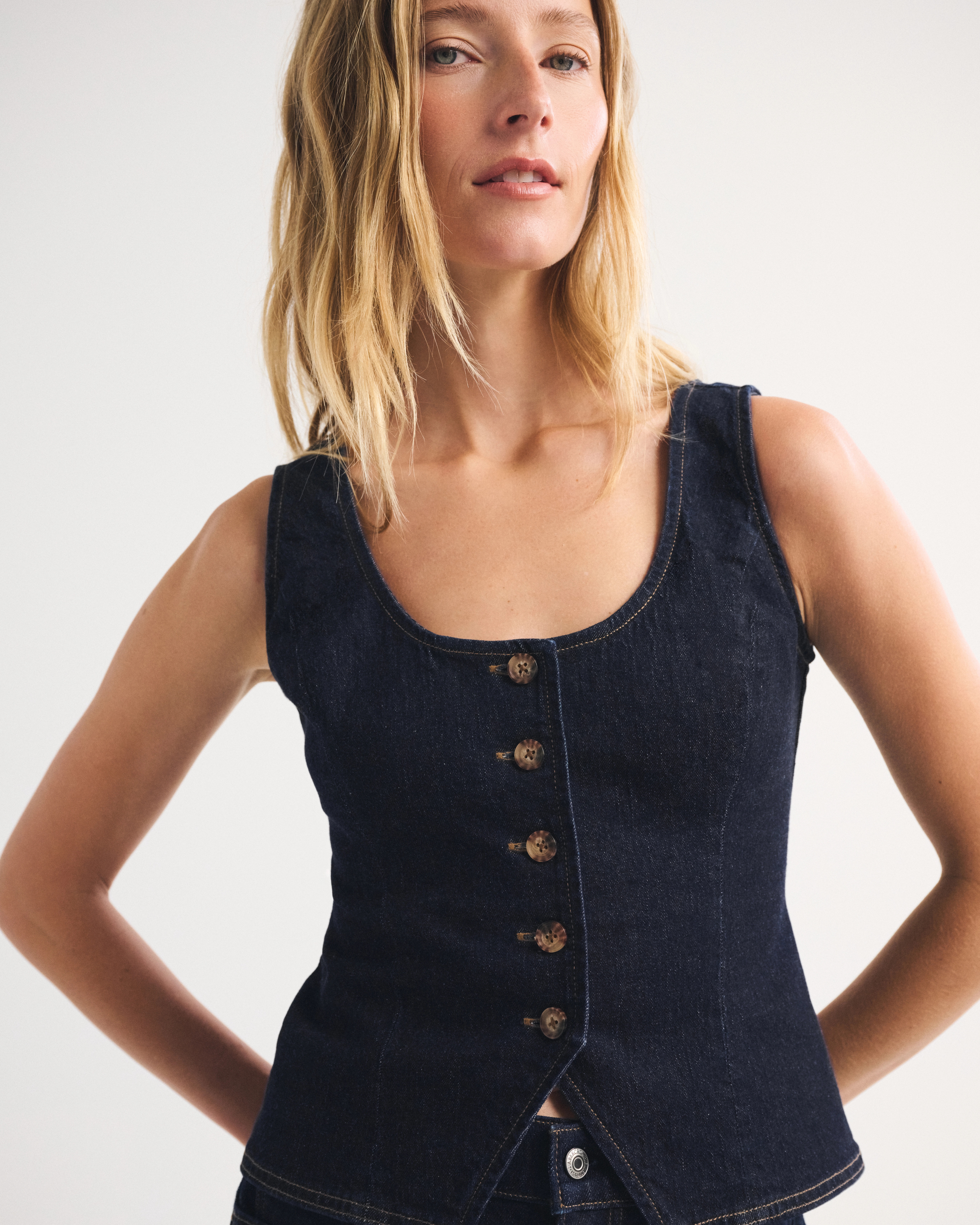 Tie-Back Scoop Neck Denim Vest | Abercrombie & Fitch (US)