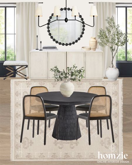 Neutral dining room design with a modern twist! We love the round pedestal dining table, neutral rug, and cane back chairs! 

#LTKfindsunder100 #LTKfamily #LTKhome