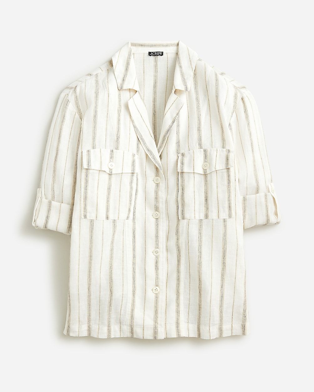 Camp-collar shirt in stripe featherweight linen blend | J.Crew US