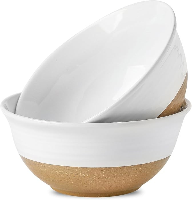HASENSE Large Ceramic Serving Bowls Set of 2, 84 Oz 9 Inch White & Terracotta Stoneware Mixing Bo... | Amazon (CA)