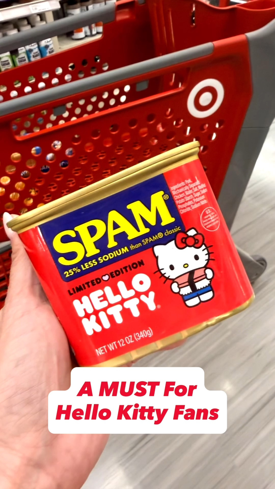 Hello Kitty fans worldwide have taken notice of the VIRAL collab between @hellokitty & @spambrand …and y’all know @target is always on trend!  I noticed a glimpse of red when strolling by the grocery aisles these adorable cans were hidden in the back!  

I had to ask a team member for the assist as it was on the top shelf and my 5 foot self couldn’t reach it! 😂  

***These limited edition cans are coming up on the app as the same packaging as the regular lower sodium cans***

* Spam - $4.79

#target #hellokitty #spam #viral #trending

#LTKmomlife #LTKHome #LTKfoodie