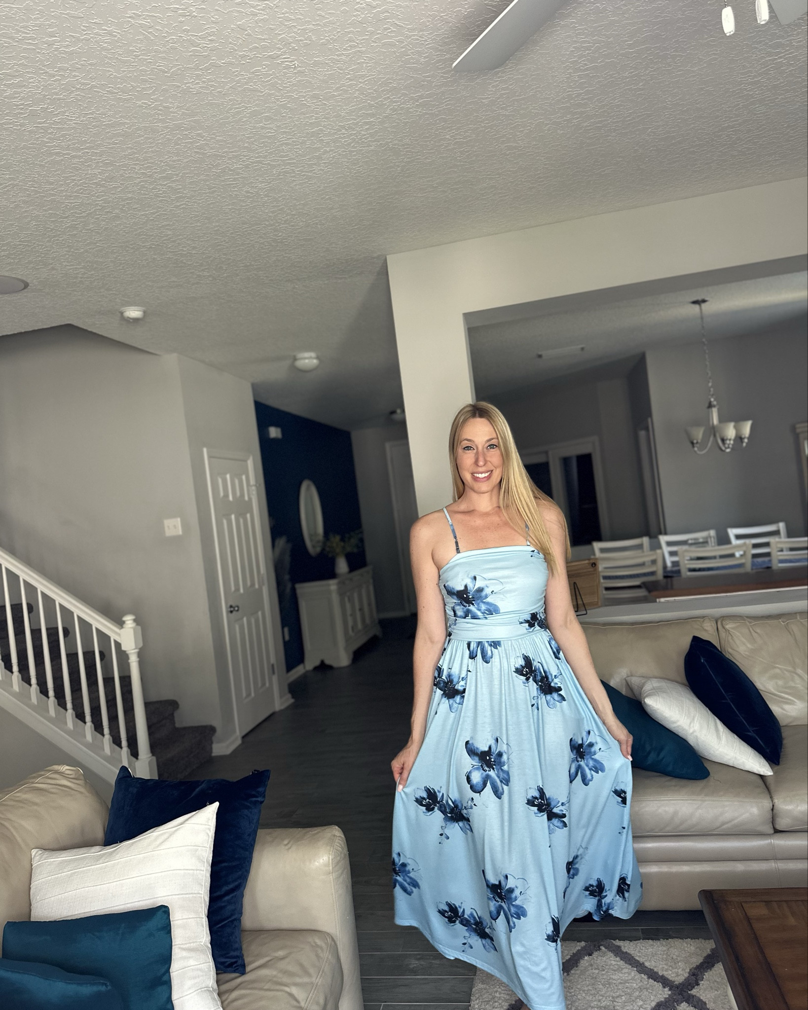 Blue floral maxi for summer nights 
💙it can be worn with or without the straps 
💙 stretchy and comfy 
💙wearing small in it, fits true to size and I am 5’10”
💙 Amazon fashion , Amazon under $50

#LTKTall