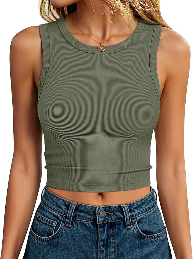 ANRABESS Women's High Neck Ribbed Crop Tank Tops, Slim Fit Sleeveless Shirts 2026 Summer Casual B... | Amazon (US)