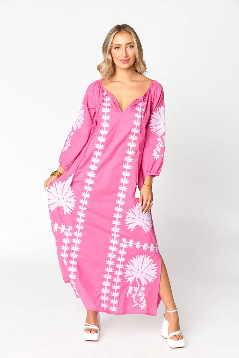 Tiffany Embroidered Caftan - Pink/White | BuddyLove