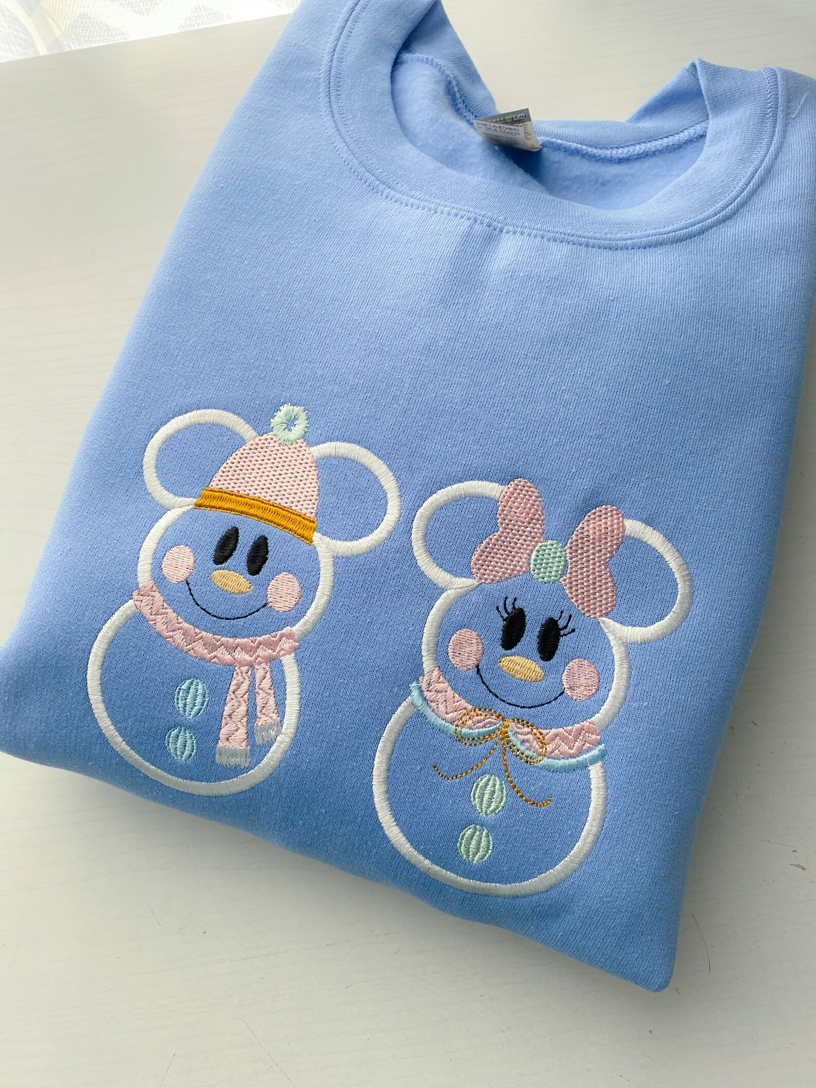 Mickey and Minnie Snowman Embroidered Christmas Sweatshirt - Etsy | Etsy (US)