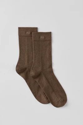 ALO | Cashmere Mesh Socks in Java Brown, Size: Small | Alo Yoga
