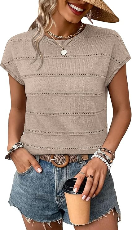 WIHOLL Womens Lightweight Sweater Spring Summer Outfits Cap Sleeve Hollow Out Knit Fashion Clothi... | Amazon (US)