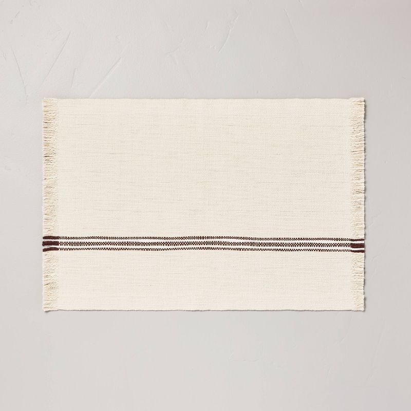 Textured Subtle Stripes Fringe Placemat Brown/Beige - Hearth &#38; Hand&#8482; with Magnolia | Target