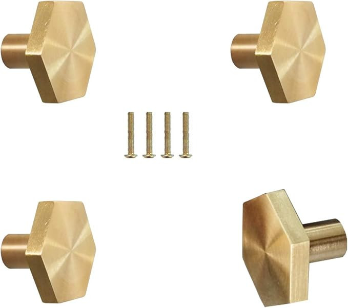 4Pcs Solid Brass Hexagon Cabinet Knobs, Single Hole Small Knobs Handle, Home Decorating Kitchen F... | Amazon (UK)