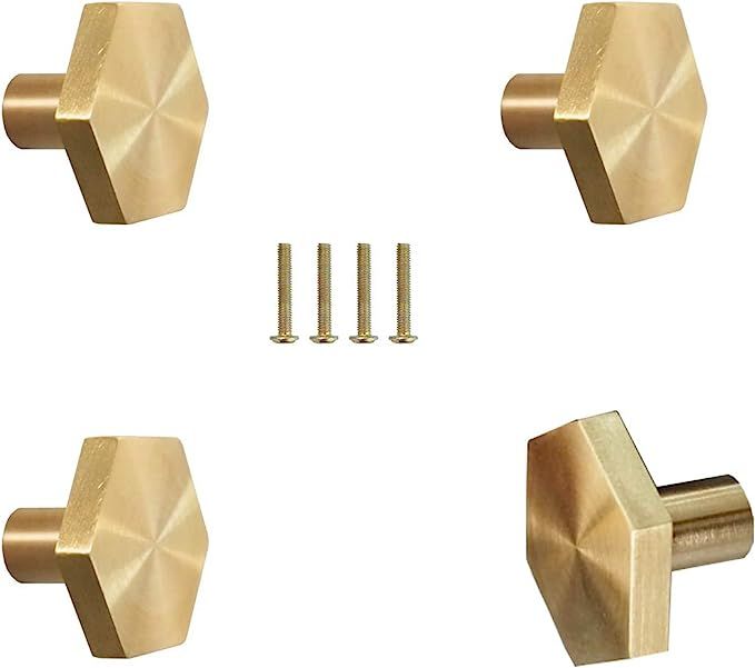 4Pcs Solid Brass Hexagon Cabinet Knobs, Single Hole Small Knobs Handle, Home Decorating Kitchen F... | Amazon (UK)