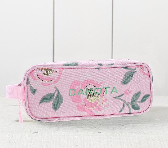 Mackenzie Pink Meredith Floral Foil Pencil Case | Pottery Barn Kids