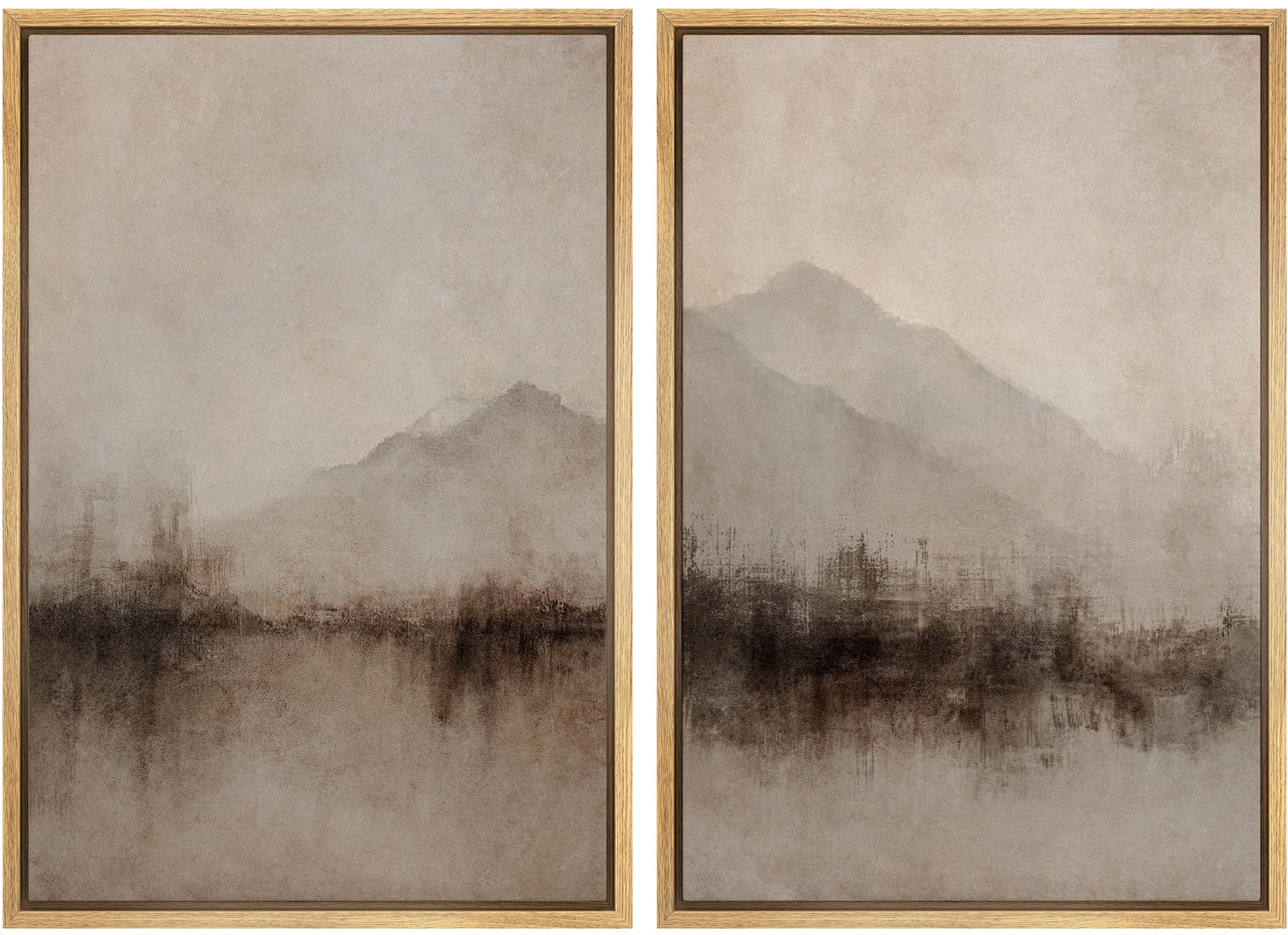 MUDECOR Framed Canvas Print Wall Art Set Abstract Mountain Landscape Soft Earth Tones Illustrations Modern Art Decorative Calm/Zen for Living Room, Bedroom, Office - 16"x24"x2 NATURAL | Amazon (US)