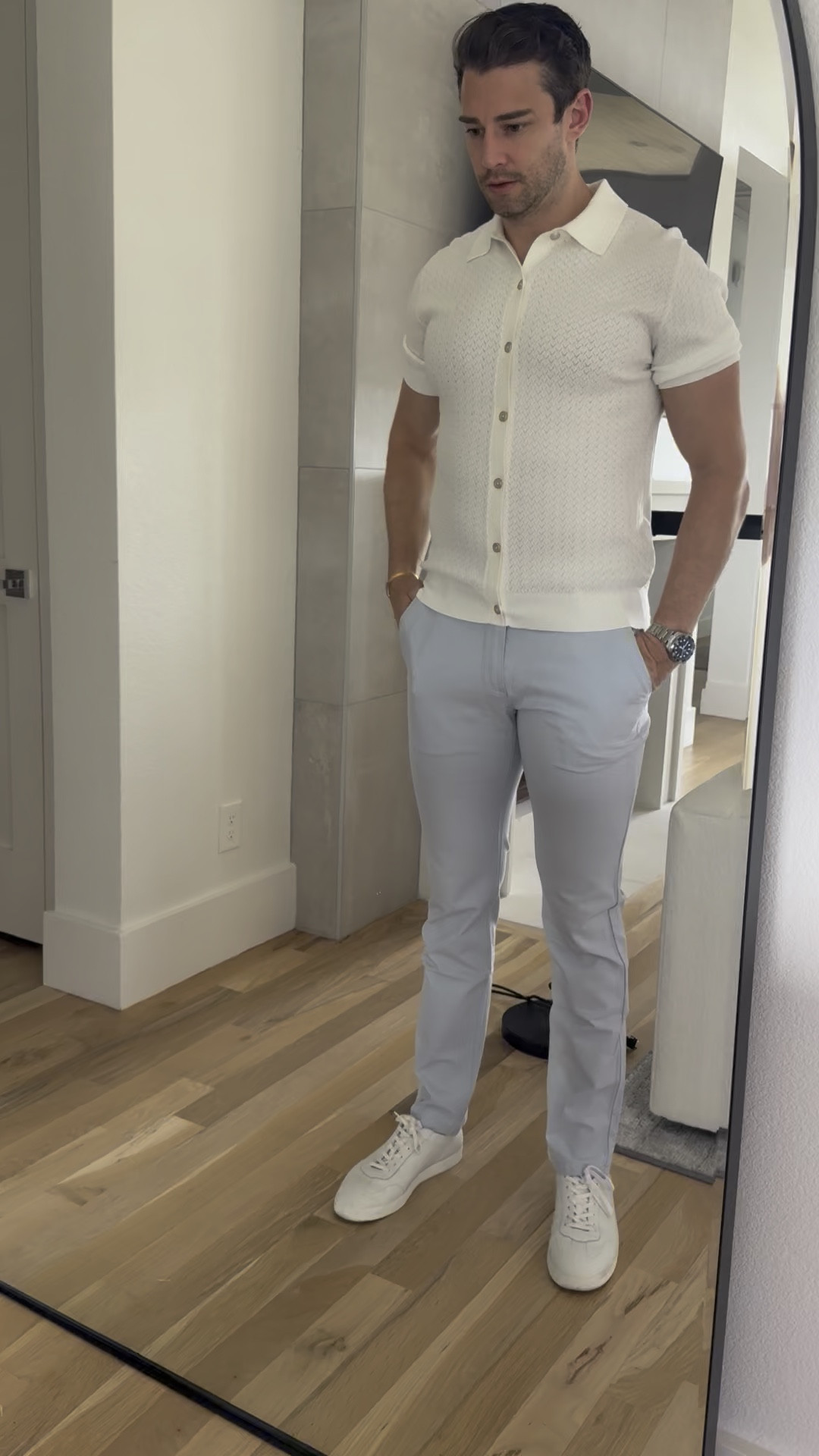 Men’s outfit for spring. Taylor loved these stretchy pants they fit so well and super comfy.come in lots of colors men’s white sneakers outfit idea 

#LTKTall #LTKMens #LTKSaleAlert