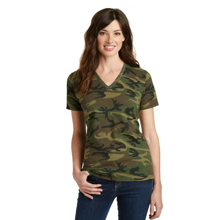 Port & Company Ladies Core Cotton Camo V-Neck Tee Lpc54vc - Military Camo - XS | Walmart (US)