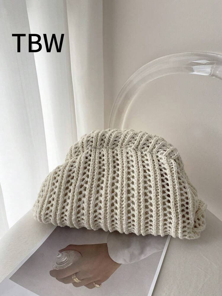 Women's Knitted Handbag, Solid Color, Large Capacity, Classic Retro Buckle Design, Suitable For Vacation And Travel , Wedding | SHEIN