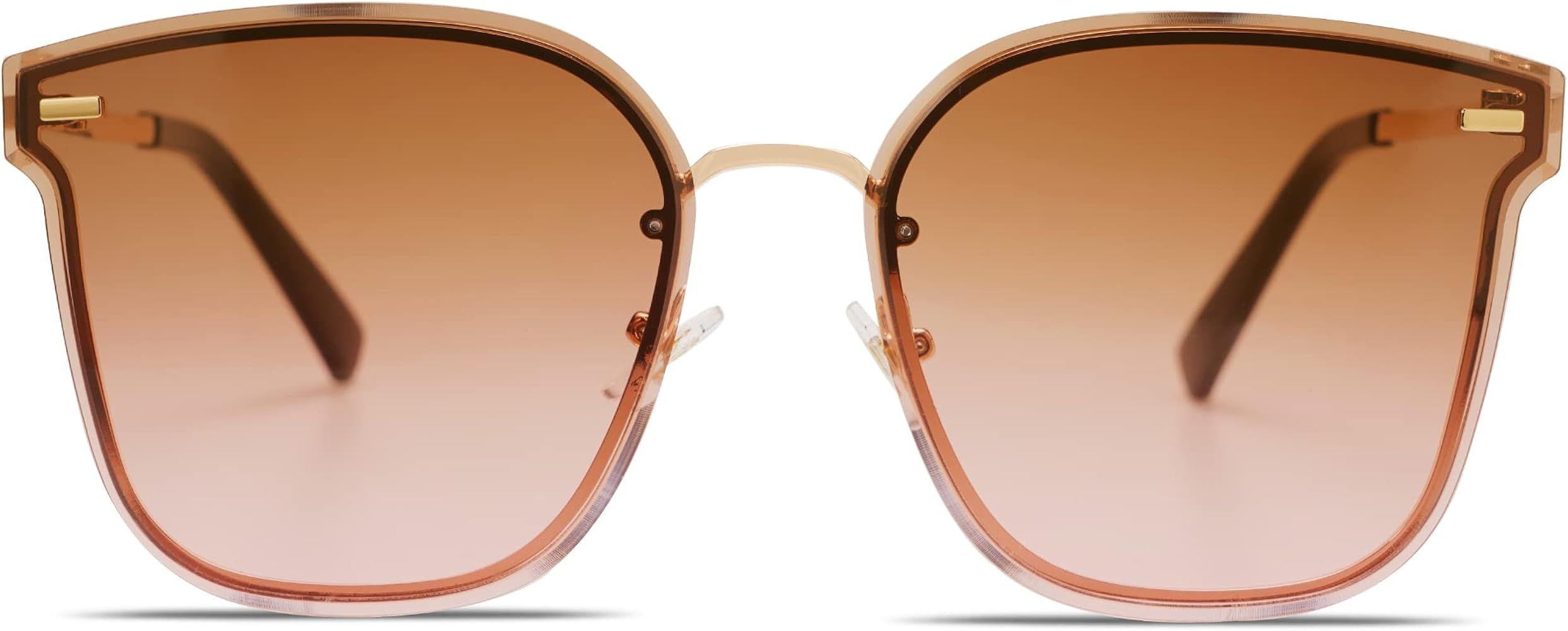 Allarallvr Fashion Square Rimless Sunglasses for Women Rectangle Flat Lens Metal Frame UV Protection | Amazon (US)