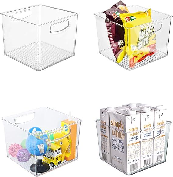Ambergron Clear Storage Bins for Kitchen Pantry Cabinet Refrigerator Plastic Food Organizer with ... | Amazon (US)