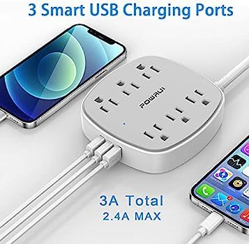 Power Strip Surge Protector with 6 FT, POWRUI Flat Plug Extension Cord with 6 Outlet Extender and... | Amazon (US)