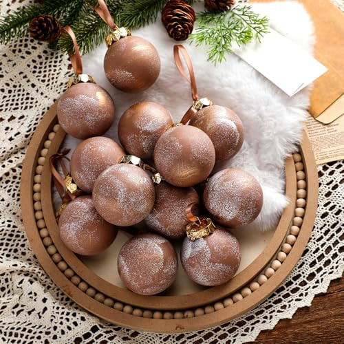 Yunlly 12 Pcs Textured Christmas Ball Ornaments 2.36'' Neutral Christmas Tree Decor Modern Vintage Brown Hanging Decor Shatterproof Home Ornaments for Large Rustic Farmhouse Xmas Tree (Terracotta) | Amazon (US)