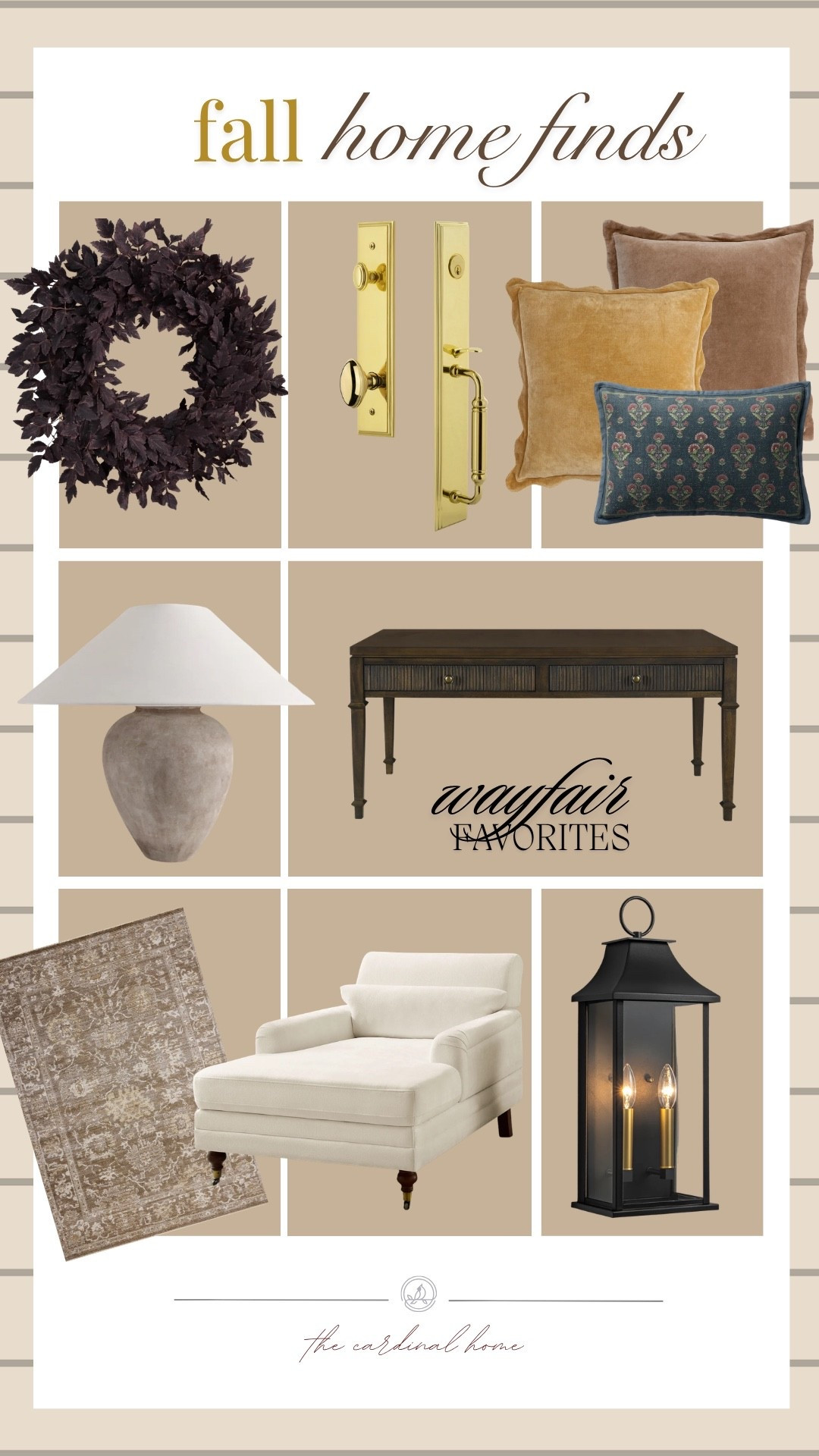 Fall finds that bring in all the cozy without feeling overly seasonal. 🍂 Warm tones, pretty textures and timeless pieces you can keep out well beyond fall.

fall home finds, fall decor, cozy home decor, autumn home, fall decorating, traditional home decor, transitional home, fall pillows, fall wreath, accent chair, console table, area rug, outdoor lantern, brass hardware, Wayfair finds, Wayfair favorites

#LTKSeasonal #LTKHome #LTKSaleAlert