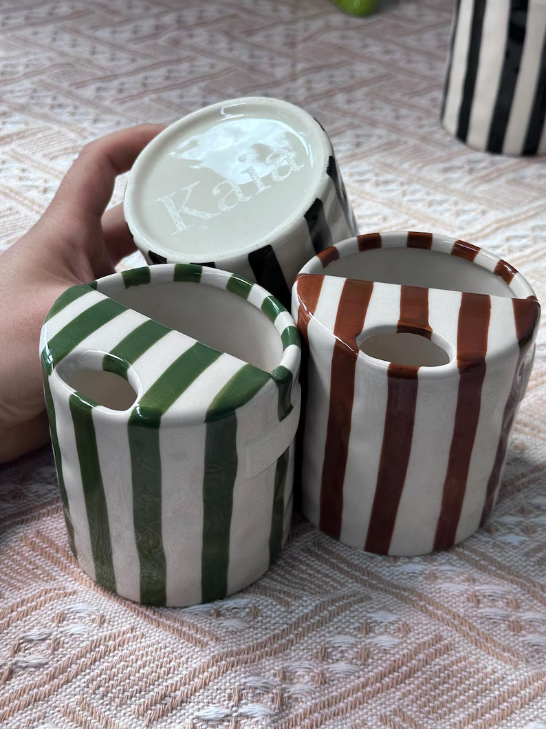 Personalization Hand-Painted Striped Ceramic Travel Mug,To Go Ceramic Tumbler,Coffee cup with nam... | Etsy (US)