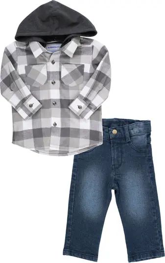 RuggedButts Buffalo Check Plaid Button-Up Hooded Shirt & Jeans Set | Nordstrom | Nordstrom
