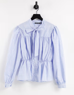 I Saw It First  long sleeve blouse in blue gingham | ASOS (Global)