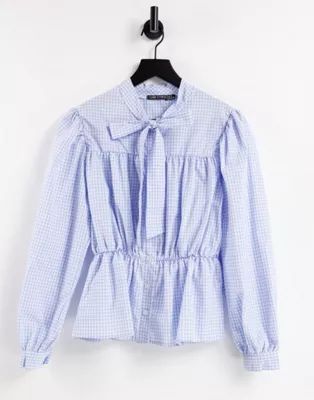 I Saw It First  long sleeve blouse in blue gingham | ASOS (Global)