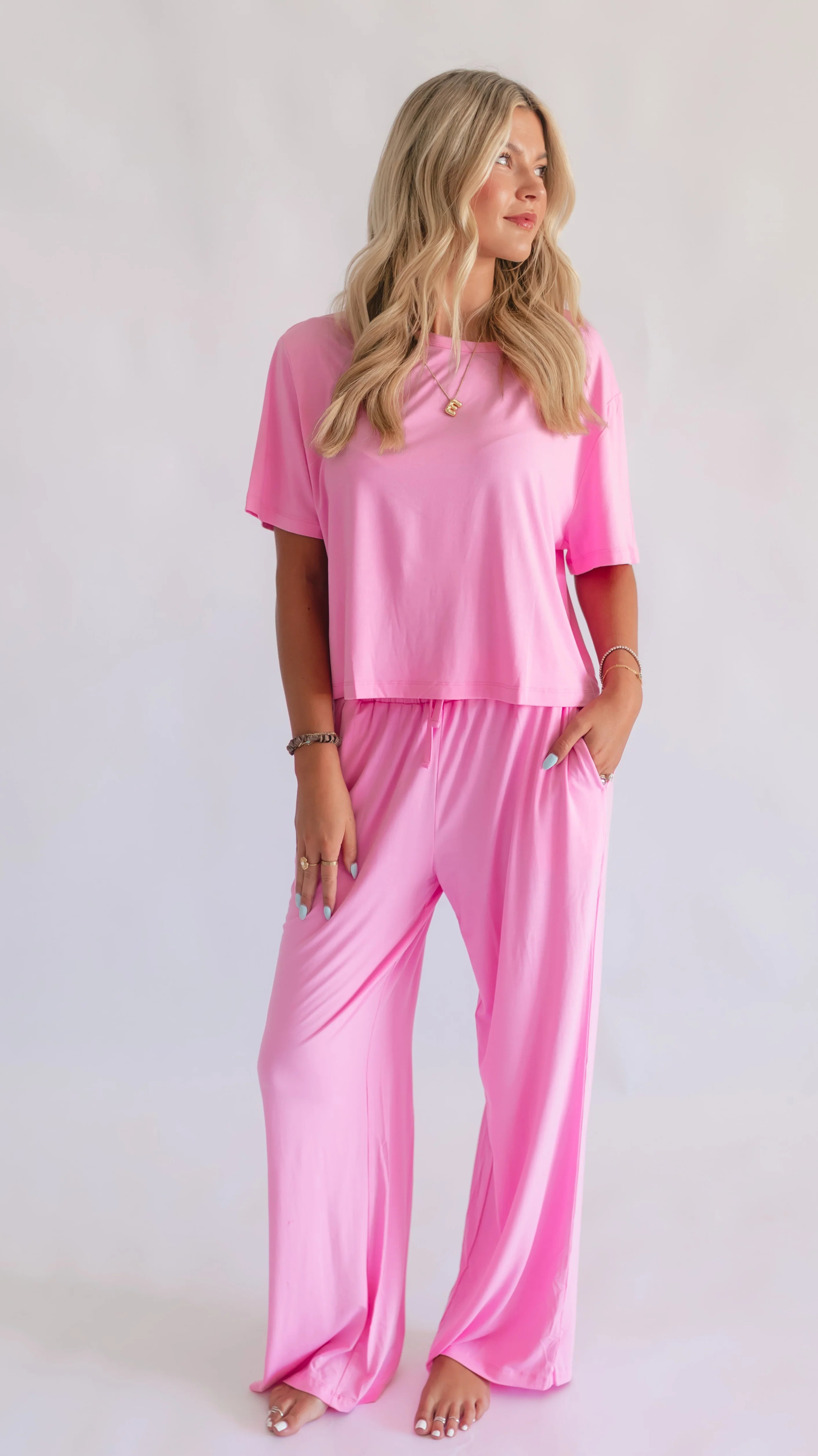 Women's T-Shirt and Pants Set in Pretty Pink | Silks Design