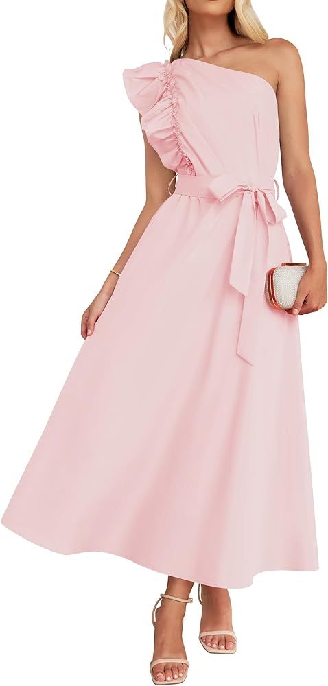 ZESICA Women's Summer One Shoulder Ruffle Dress 2024 Sleeveless Empire Waist Boho Flowy Maxi Dres... | Amazon (US)