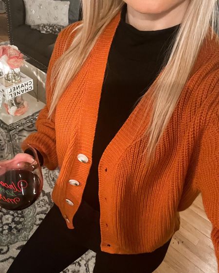 Rust button up cardigan sweater - mock neck crop top - leggings - casual outfit - winter fashion - winter style - Amazon Fashion - Amazon Finds 

#LTKSeasonal #LTKunder50 #LTKhome