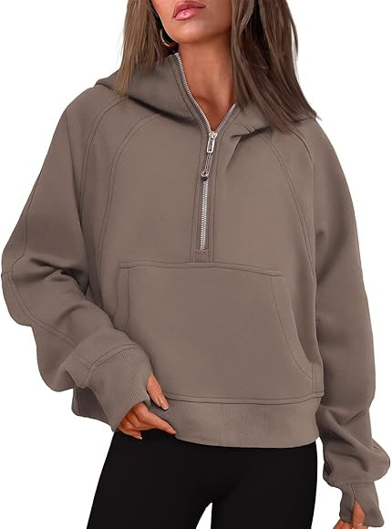 Trendy Queen Women Half Zip Cropped Hoodies Fleece Quarter Zip Up Pullover Sweatshirts Winter Clo... | Amazon (US)