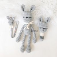 Crochet Bunny Rattle Toy & Pacifier Clip Holder Set | Etsy (US)