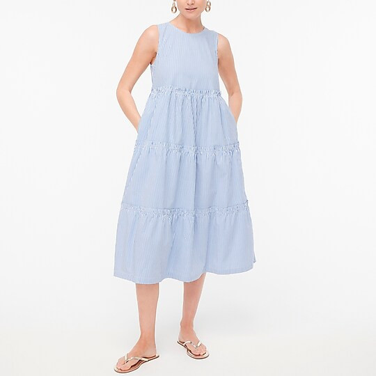 Sleeveless striped tiered midi dress | J.Crew Factory