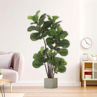 4Ft Faux Fiddle Leaf Fig Tree, Artificial Ficus Lyrata Silk Trees with Black Pot, Fake Floor Plants with 72 Fiddle Leaves for Indoor Outdoor Living Ro | Wayfair North America
