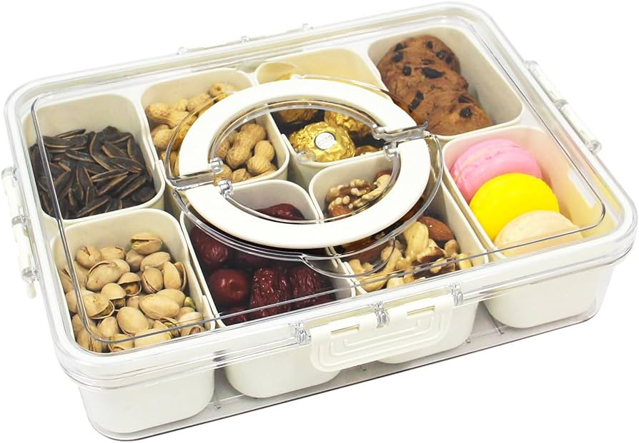 Divided Serving Tray with Lid and Handle, 8 Compartment Square Food Storage Lunch Organizer, Fres... | Amazon (US)