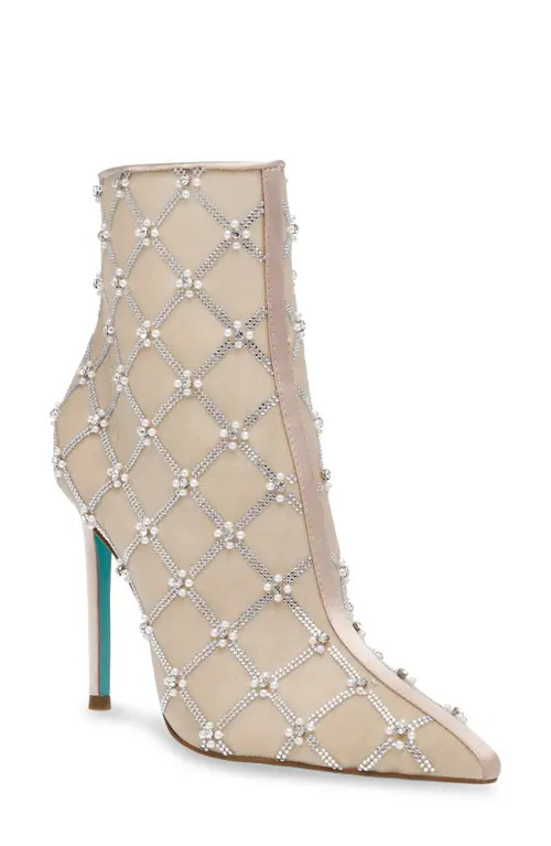 Betsey Johnson Lark Crystal Embellished Bootie in Beige at Nordstrom, Size 10 | Nordstrom