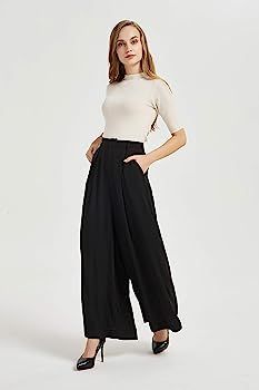 Tronjori Women High Waist Casual Wide Leg Long Palazzo Pants Trousers Regular Size | Amazon (US)