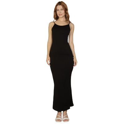 Slickblue Women's Ribbed Maxi Dress with Mermaid Hem Spaghetti Straps Casual & Evening Wear, Black, Size M | Target