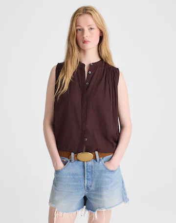Shirred Button-Up Sleeveless Blouse | Madewell